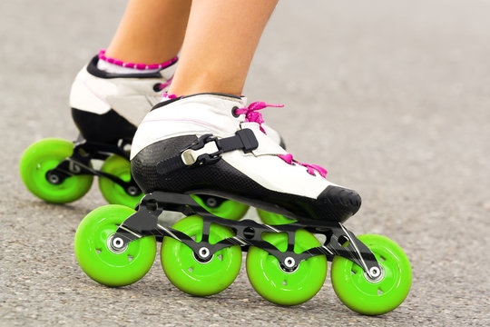 roller skaters with inline skates in circuit