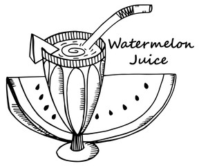 Hand drawn watermelon juice in a glass