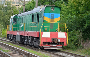Obraz premium Diesel locomotive on the track. Ukraine.
