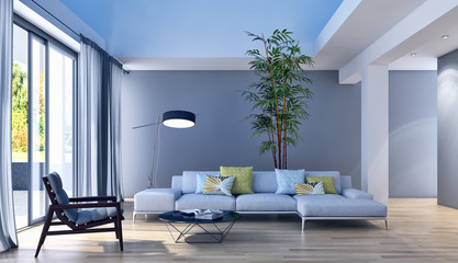 Modern bright living room. 3D rendering