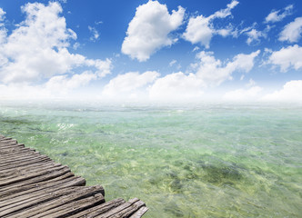 Sea or ocean and a wooden pier.