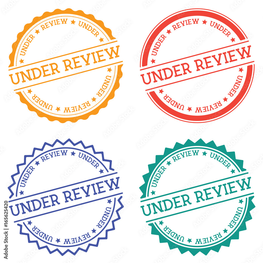 Poster under review badge isolated on white background. flat style round label with text. circular emblem v