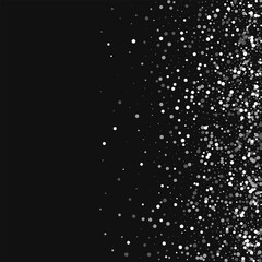 Random falling white dots. Scatter right gradient with random falling white dots on black background. Vector illustration.