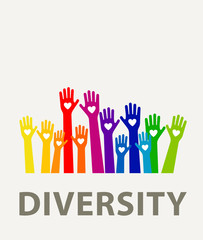 Fototapeta premium Hands diversity color with hearts