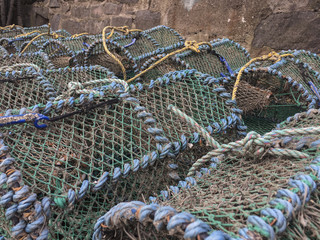 Fishing pots piled on the dock
