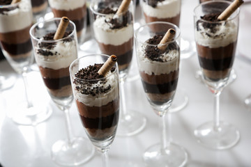 Sweet dessert chocolate mousse cinnamon layered party catering event