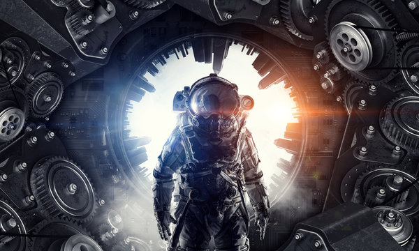 Astronaut in fantasy world. Mixed media