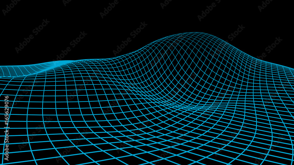 Wall mural abstract vector cyberspace background. landscape grid illustration. 3d technology wireframe vector. 