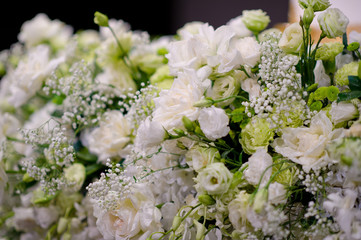 Obraz na płótnie Canvas closeup droplet on white rose flower / wedding flower decoration