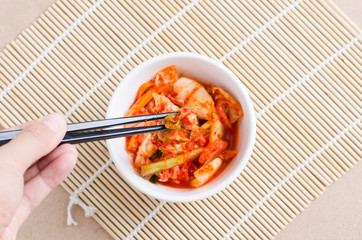 Kimchi cabbage (Korean food) in a bowl ready to eating