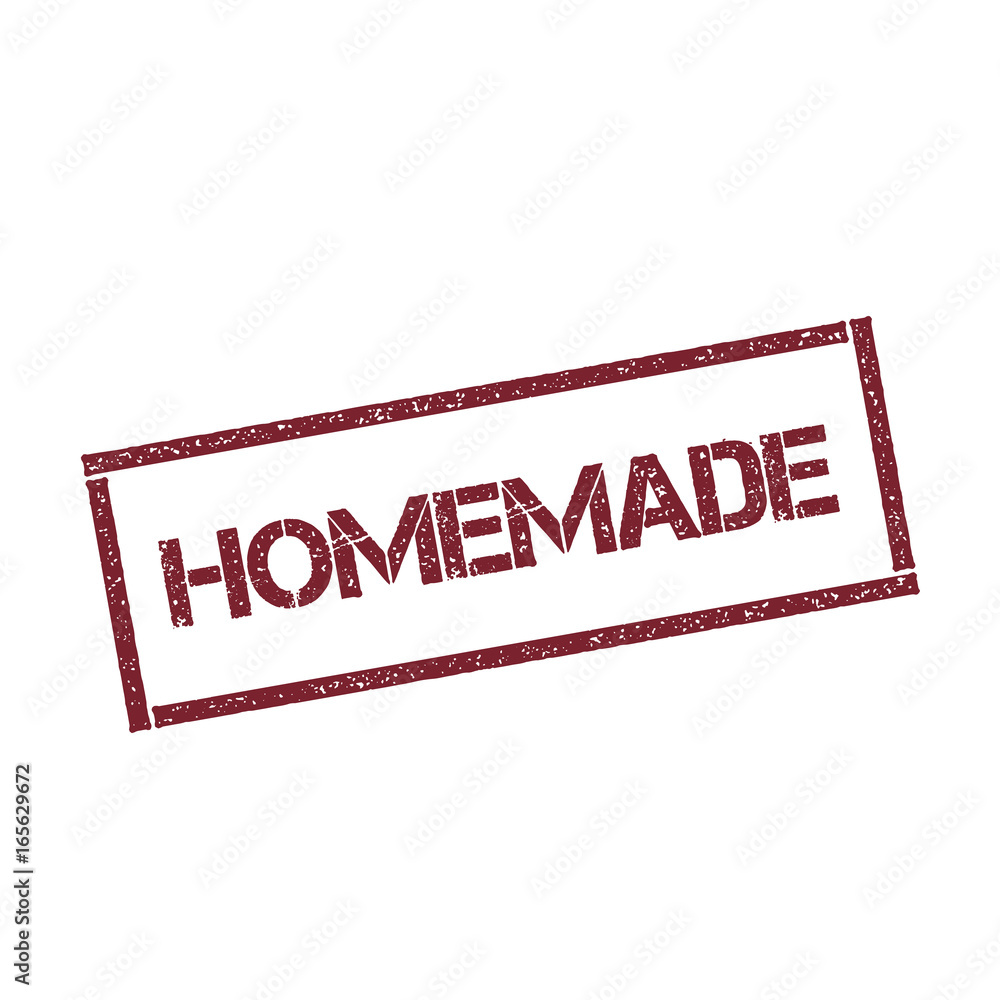 Poster homemade rectangular stamp. textured red seal with text isolated on white background, vector illustr
