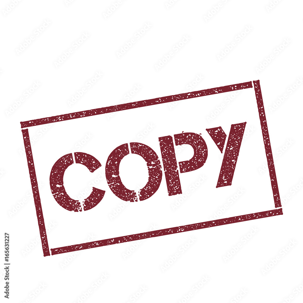 Poster copy rectangular stamp. textured red seal with text isolated on white background, vector illustratio