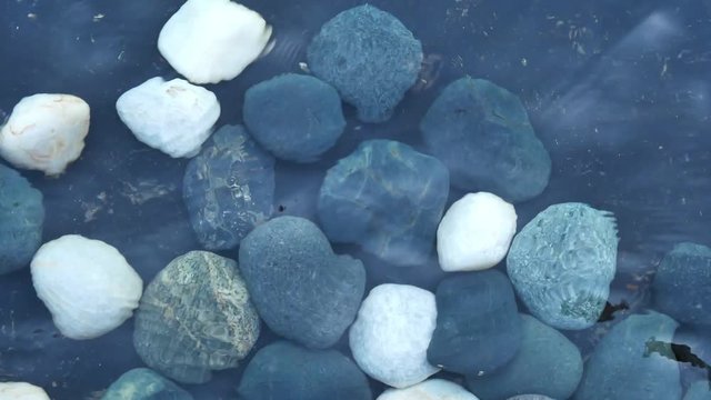 Water ripples on the pebble stone in a pond