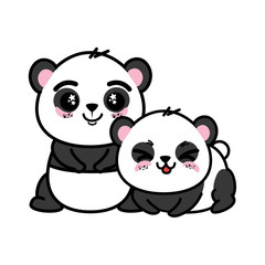 isolated cute two panda bears icon vector illustration graphic design