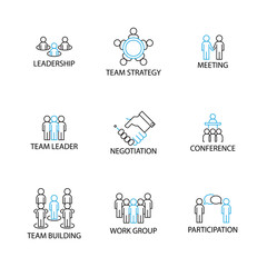 Icon set, TEAM Management Concept, Flat Thin line vector illustration