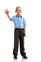 Schoolboy showing fingers