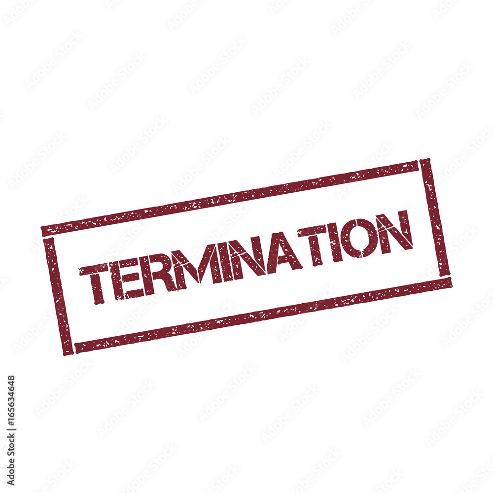 Poster termination rectangular stamp. textured red seal with text isolated on white background, vector illu