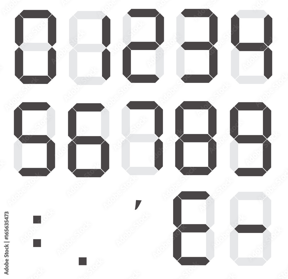 Poster set of calculator digital numbers. electronic figures. lcd digital number.