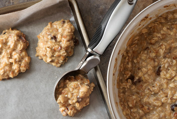 Healthy homemade banana and oatmeal cookies dough before baking
