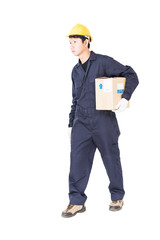 Young man hold paper box