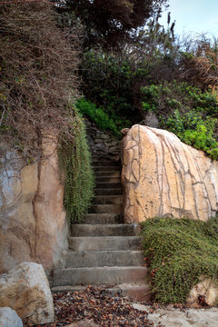 Stone Steps Leading Into An Alcove Found On A California Beach