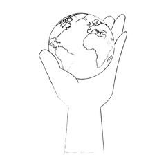 hand taking earth planet icon vector illustration graphic design