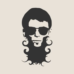 Man avatar front view. Isolated male face silhouette or icon . Vector illustration. Portrait with sunglasses