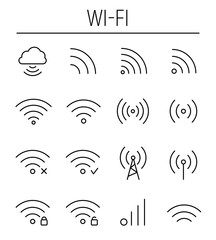 Set of wireless icons in modern thin line style.