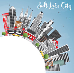 Salt Lake City Skyline with Gray Buildings, Blue Sky and Copy Space.