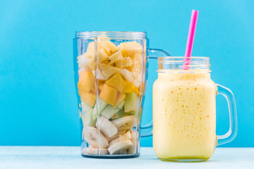 Blender with ingredients for smoothie