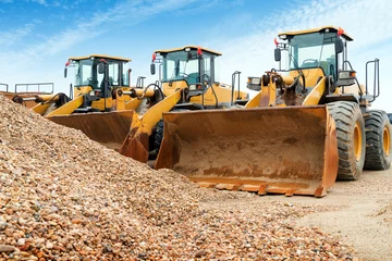 Fotobehang Vrachtwagen Neatly arranged excavators  © gui yong nian