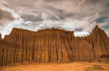 Clay sculpture. caused by rainwater eroded the surface. Collapse or collapse The stronger soil will...