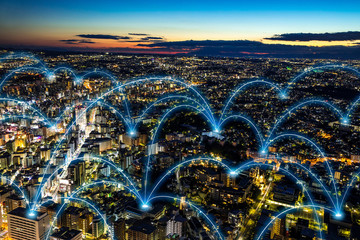 Smart city and communication network concept. abstract mixed media.