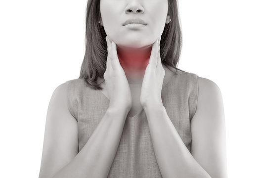 Women thyroid gland control. Sore throat of a people isolated on white background.