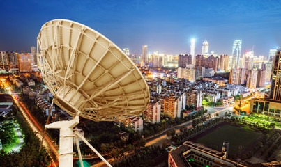 Satellite antenna and urban landscape