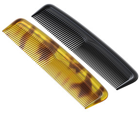Plastic black and transparent-yellow comb isolated on white background