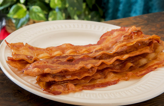 hot fresh crispy bacon on a plate