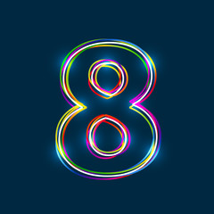 Number 8 - Vector multicolored outline font with glowing effect isolated on blue background. EPS10 - obrazy, fototapety, plakaty