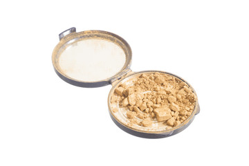 close up of a make up powder on white background
