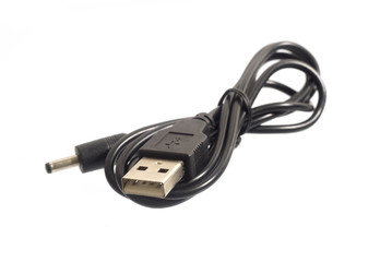 Fototapeta premium Black folded USB cable isolated on white background
