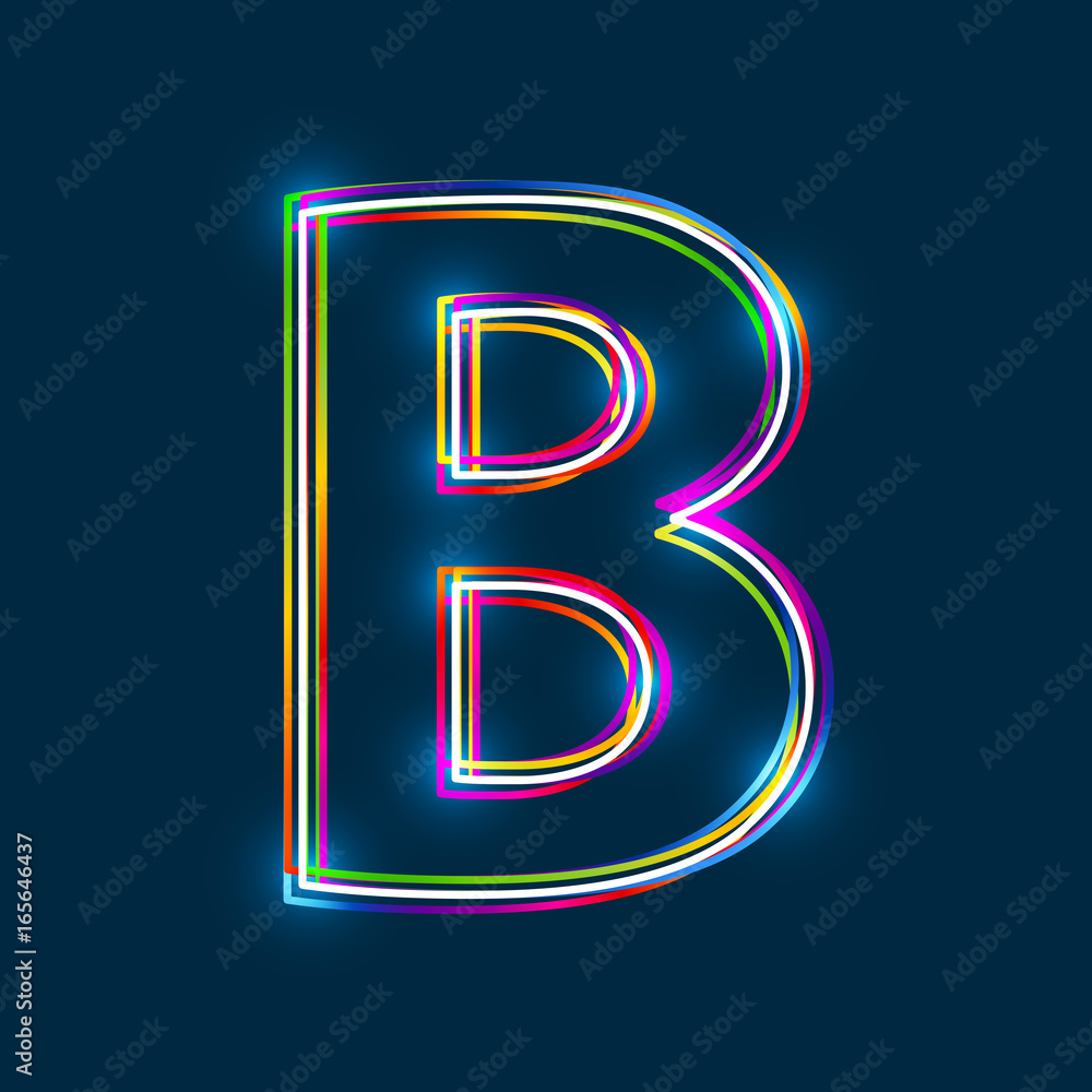 Aufkleber letter b - vector multicolored outline font with glowing effect isolated on blue background. eps10