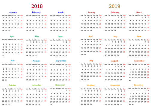 Calendar Design 2018-2019 vector and editable 