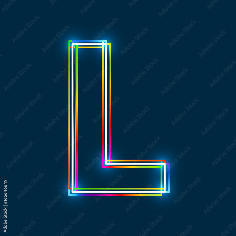 Aufkleber letter l - vector multicolored outline font with glowing effect isolated on blue background. eps10