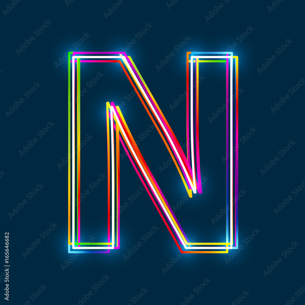 Aufkleber Letter N - Vector multicolored outline font with glowing effect isolated on blue background. EPS10