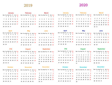 Calendar Design 2019-2020 vector and editable 