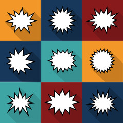 Set of nine cartoon comic balloon speech bubbles in flat style. Elements of design comic books without phrases. Vector illustration
