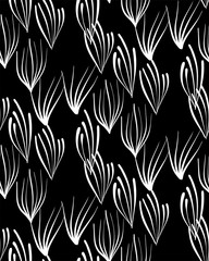 Seamless background pattern in retro style. Wrapping paper, wallpaper, fabric swatch. Black and white vector illustration.