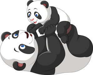 Naklejka premium Cute mother and baby panda