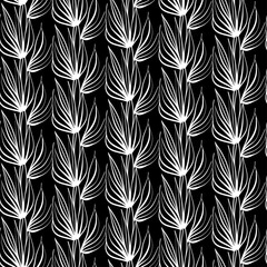 Seamless background pattern in retro style. Wrapping paper, wallpaper, fabric swatch. Black and white vector illustration.