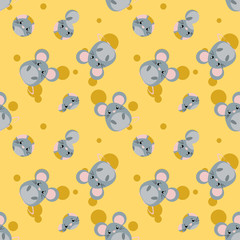 Funny seamless pattern with cute mouse and cheese. Flat design vector illustration